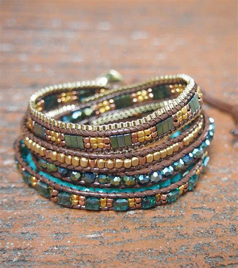 gold and turquoise wrap bracelet with gemstones and crystals