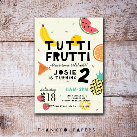 Tutti Frutti Birthday Invitation Summer Party Summer Fruit Etsy