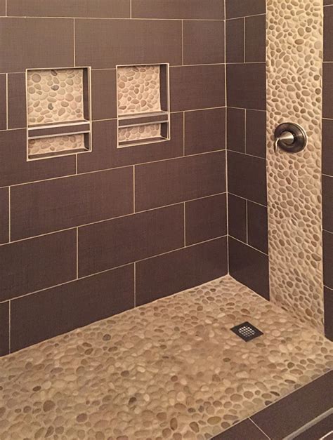 Tan Pebble Tile Shower Floor With Accents Tilehub