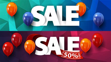 Set Polygonal Discount Banners With Large Letters And Balloons 1109705