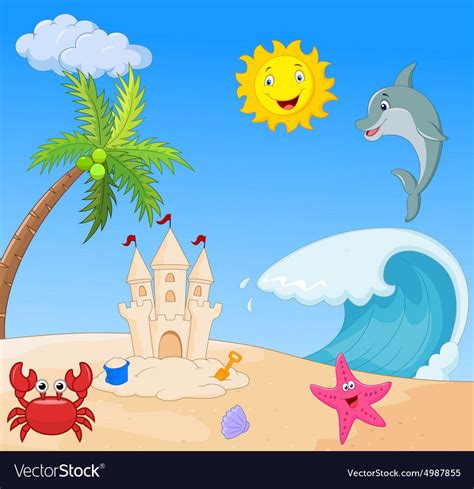 Summer Beach Cartoon Vector Image On Vectorstock Beach Cartoon