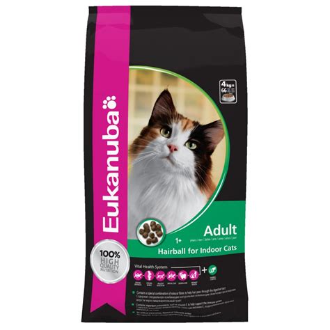 Insoluble (indigestible) fiber sources like cellulose, hemicelluloses, and lignins can help sweep hair through the intestinal tract. Buy Eukanuba Cat Food Adult Hairball Control For Indoor ...