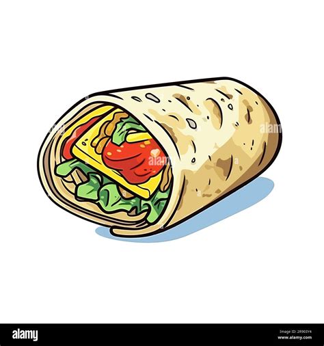 Mexican Burrito Wrap Burritos Hand Drawn Illustration Vector Doodle