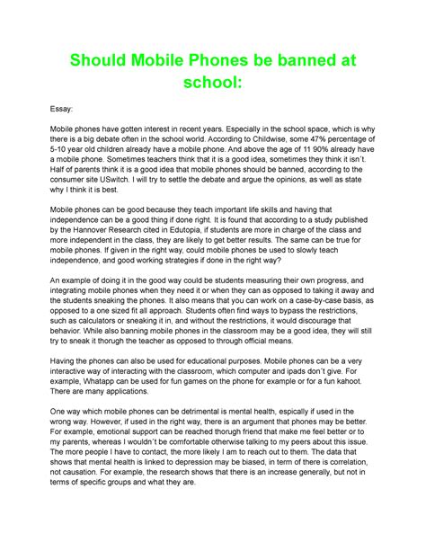 Mobile Phones Essay 2 Should Mobile Phones Be Banned At School Essay Mobile Phones Have