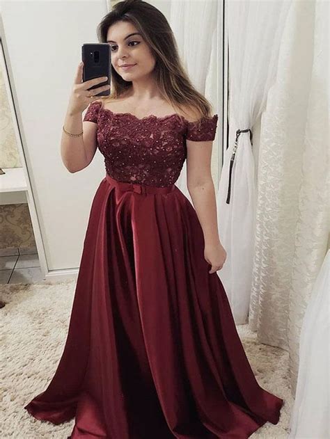 custom made burgundy off shoulder lace long prom dresses burgundy lace floor length satin