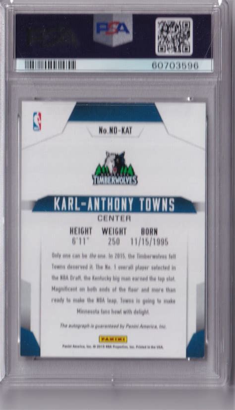 Karl Anthony Towns Panini Donruss Next Day Autographs Rookie Rc