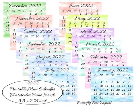 Paper And Party Supplies 2022 Mini Calendar Digital Printables Paper Etna