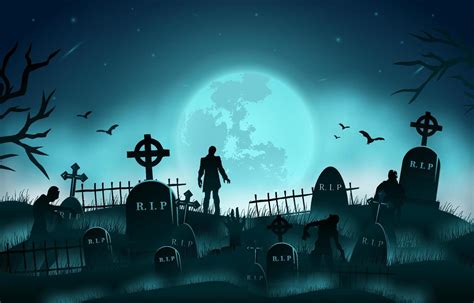Fondo De Halloween Con Silueta De Zombies En El Cementerio 3555301