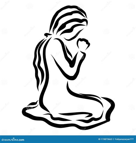 Young Woman Kneeling Humbly Praying To God Stock Illustration