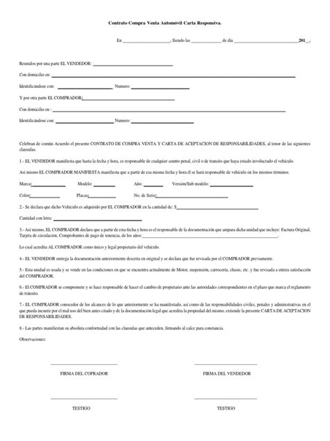 Contrato Compra Venta Automóvil Carta Responsivadocx Industria