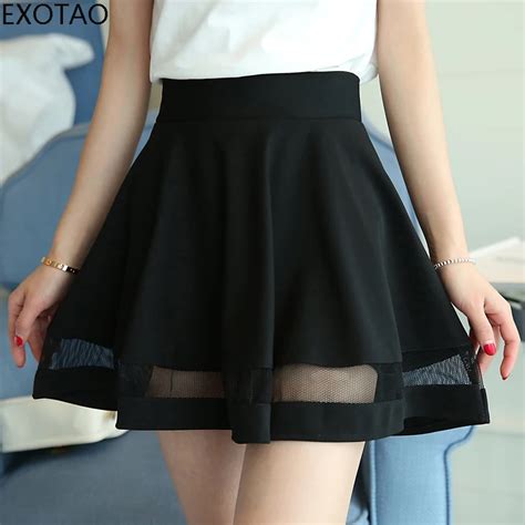 Buy Exotao Tutu Mini Skirt Ol Pleated Mesh Stitching High Waist Black Faldas