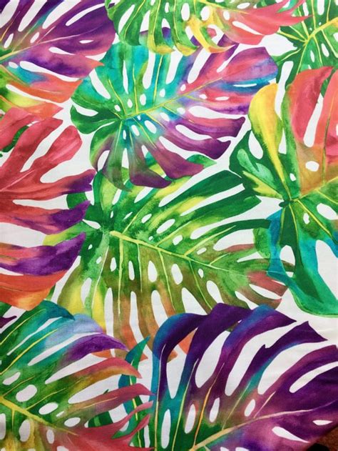 Tropical Palm Leaves Cotton Fabric Colourful Exotic Summer Fabric By