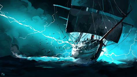 Wallpaper Fantasy Art Storm Ship Sea Artwork Dominik Mayer