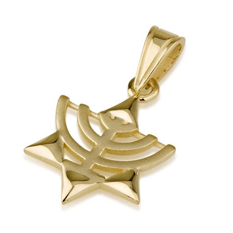 Mens star of david necklace gold. Buy 14K Yellow Modern Star of David Necklace with a Temple Menorah | Israel-Catalog.com