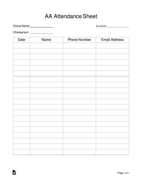 Printable Aa Attendance Sheet Customize And Print