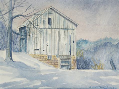 Watercolor Print Winter Barn Painting For Sale Painting By Diane Jorstad