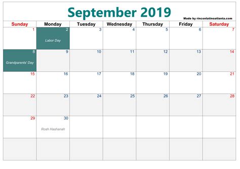 Blank Calendar September 2019 Calendar