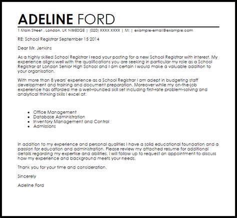 Check spelling or type a new query. Academic Registrar Cover Letter Samples & Templates Download