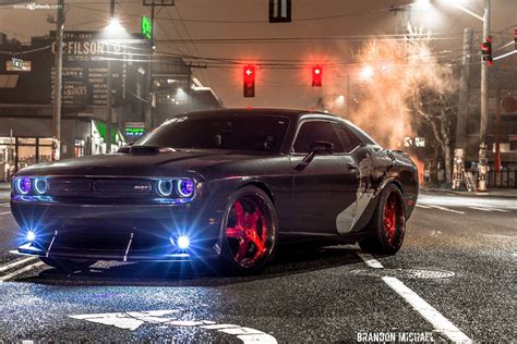Stanced Srt Challenger With Red Custom Wheels By Avant Garde Weld