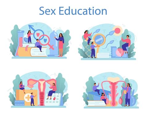 conjunto de concepto de educación sexual lección de salud sexual para jóvenes sistema de