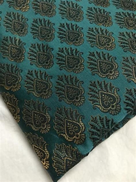 Half Yard Of Indian Brocade Fabric In Teal Green With Dull Etsy Uk