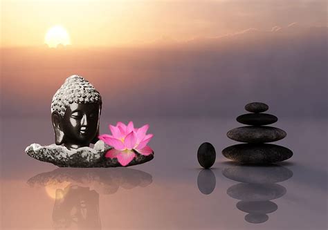 Hd Wallpaper Buddha Head Bust And Zen Stones Displayed Meditation