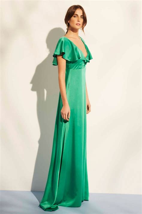 vestido de fiesta verde de saten
