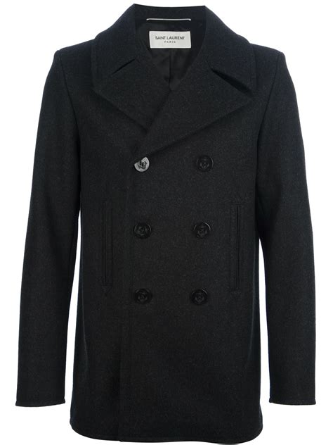 Lyst Saint Laurent Classic Pea Coat In Black For Men
