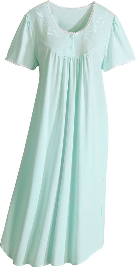 Cotton Knit Nightgown With Lace And Satin Trim Night Dress For Women