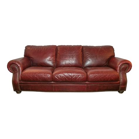 Burgundy Leather Sofa With Nailhead Trim Grandview Mercantile