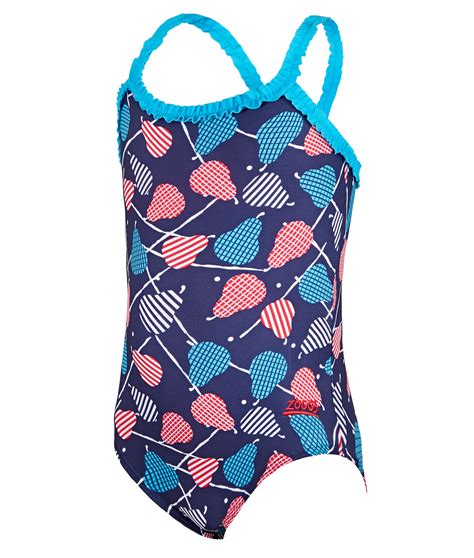 Zoggs Girls Pears Ruffle X Back Swimsuit Dolphin Swimware