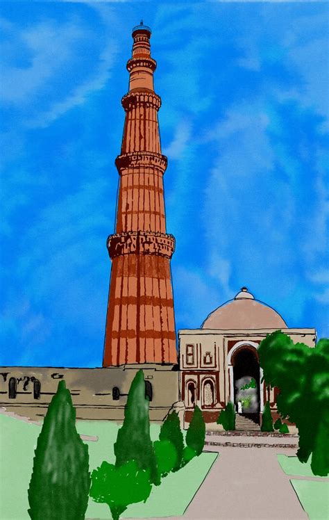 How To Draw Qutub Minar Step By Step