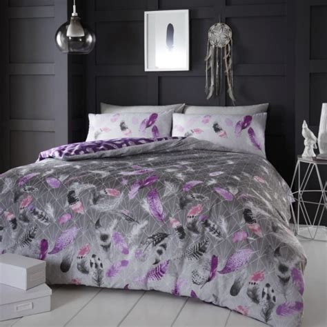 Feathers Purple Flannelette Brushed Cotton Thermal Duvet Cover Bedding Set Linenstar