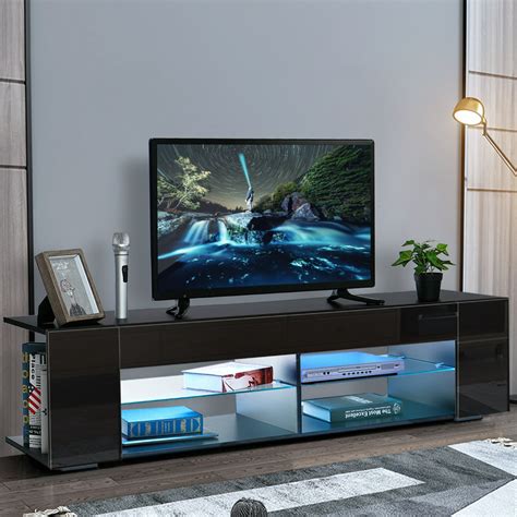 Modern Led Tv Stand Tv Cabinet For Tvs Up To 65 With Side Bookshelf