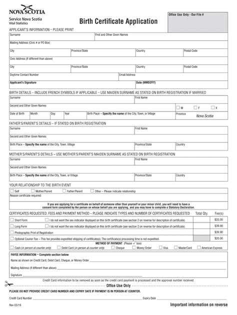 Form Canada Birth Certificate Application Nova Scotia Fill Online Printable