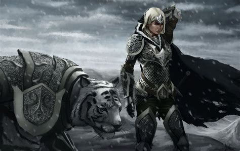 White Tiger Warrior Woman Animal Companions Tiger Art
