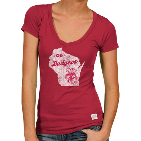 original retro brand wisconsin badgers women s slim fit v neck t shirt cardinal retro brand