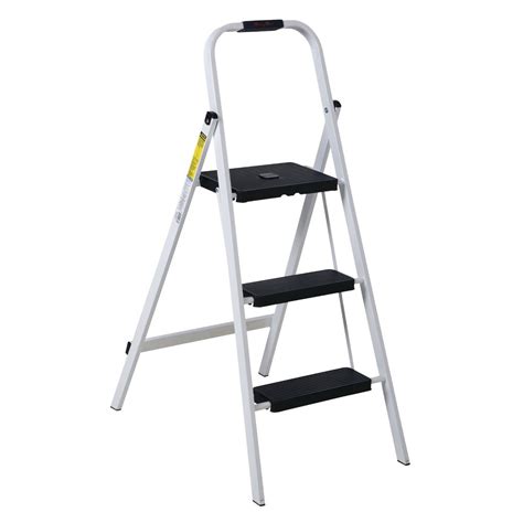 Vestil White Steel Folding 3 Step Ladder 20l X 28w X 42h
