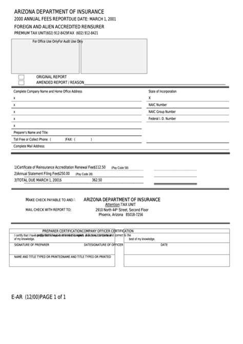 Know your policy's guidelines for coverage. Form E-Ar - Annual Fees Report - Arizona Department Of Insurance - 2000 printable pdf download