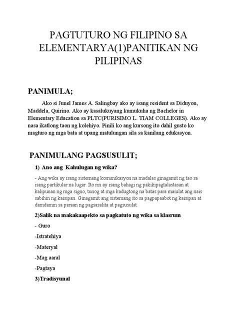 Pagtuturo Ng Filipino Sa Elementarya Pdf