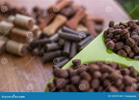 Dog Food Tasty On Wooden Background Stock Photo Image Of Chewing