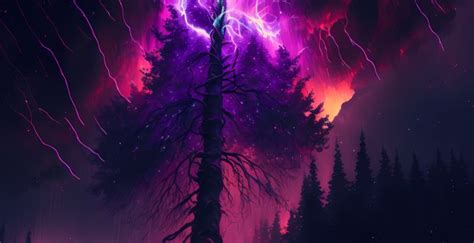 Wallpaper Burning Tree Clouds Storms Lightings Art Desktop