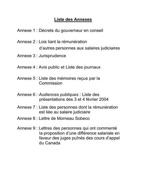 Liste Des Annexes Annexe 1 Décrets Du Gouverneur En Conseil