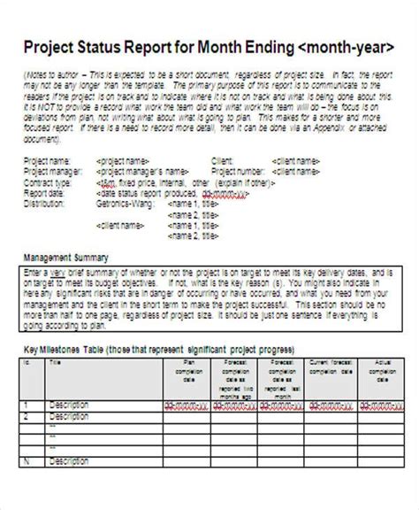 Monthly Project Progress Report Template 1 Templates Example