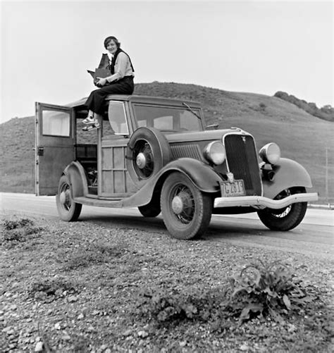 Dorothea Lange Sitting With Her Graflex 4x5 Series D Camera On A 1933
