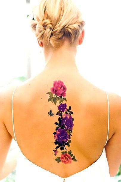 Best Flowers On Spine Tattoo Idea