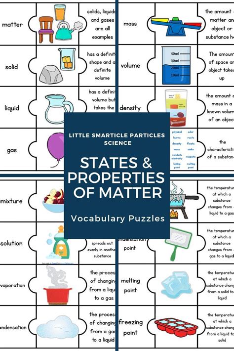 Properties Of Matter Vocabulary Puzzle Cards Matter Vocabulary
