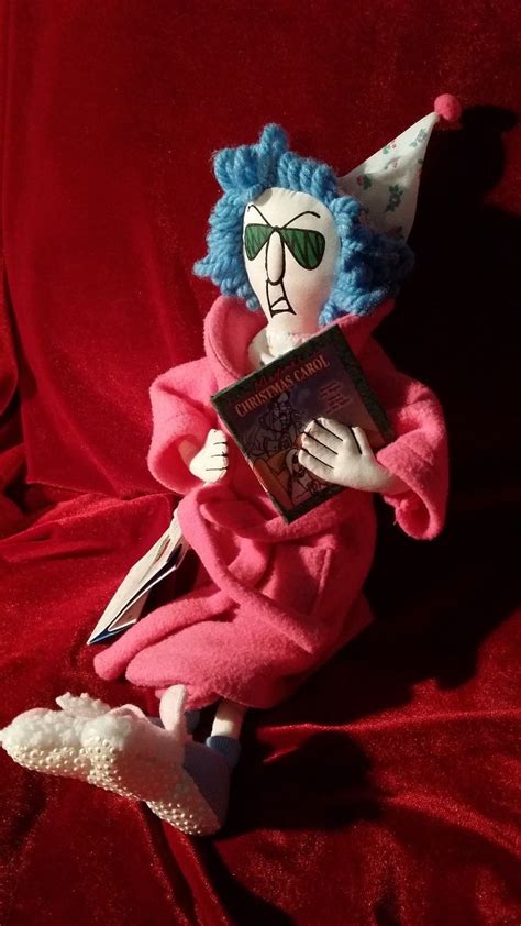 Cover features a cartoon illustration of a sweet looking old lady wearing leather underwear and holding whips. 15" Maxine's Christmas Carol Old Lady Hallmark Cards Plush Stuffed Doll - Maxine