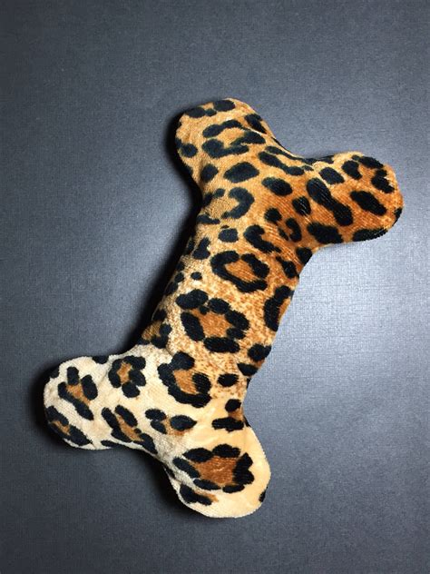 Animal Print Stuffed Squeaker Dog Bone Canvas Fabric Toy Puppy Toy