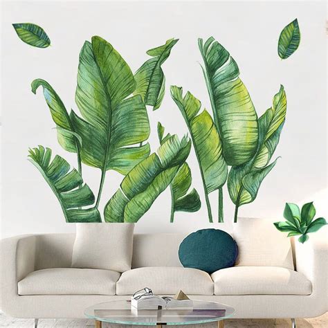 Tropical Plant Wall Stickers Large Big Green Leaf Wall Decals Etsy